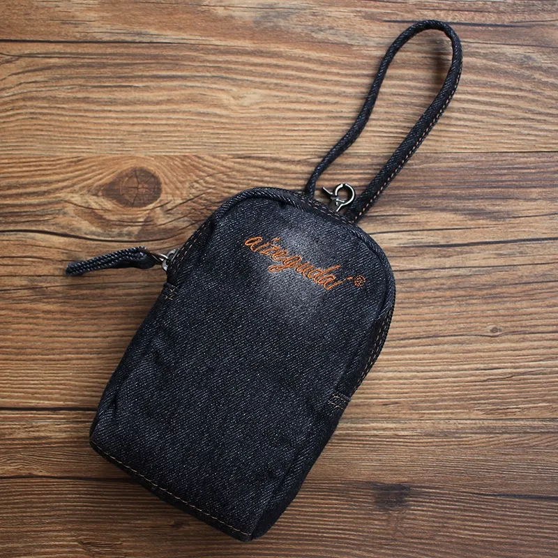 Vintage Womens Denim Mini Pouch with Wristlet Denim Small Phone Bag Purse for Women