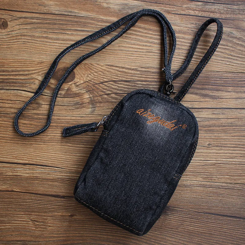 Vintage Womens Denim Mini Pouch with Wristlet Denim Small Phone Bag Purse for Women