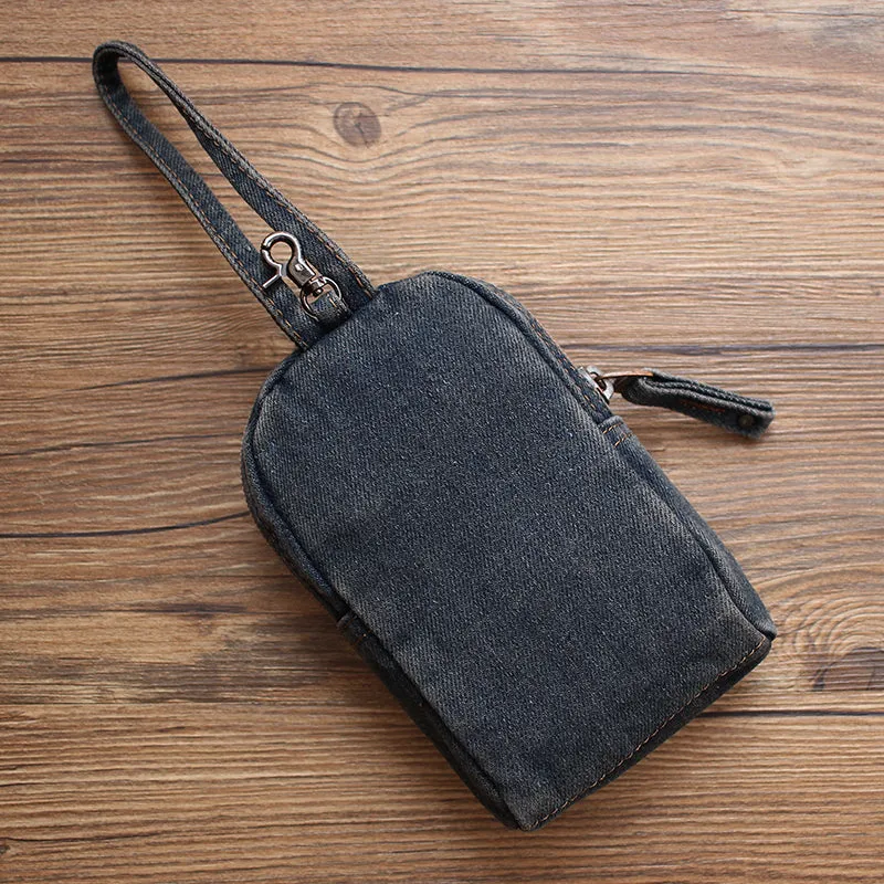 Vintage Womens Denim Mini Pouch with Wristlet Denim Small Phone Bag Purse for Women