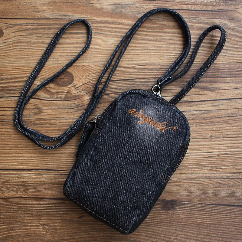 Vintage Womens Denim Mini Pouch with Wristlet Denim Small Phone Bag Purse for Women