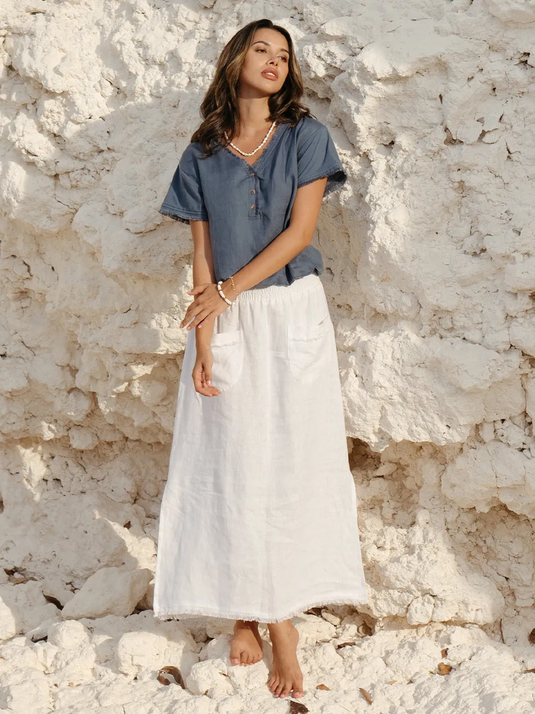 Vivre Linen and Cotton Blouse Azure