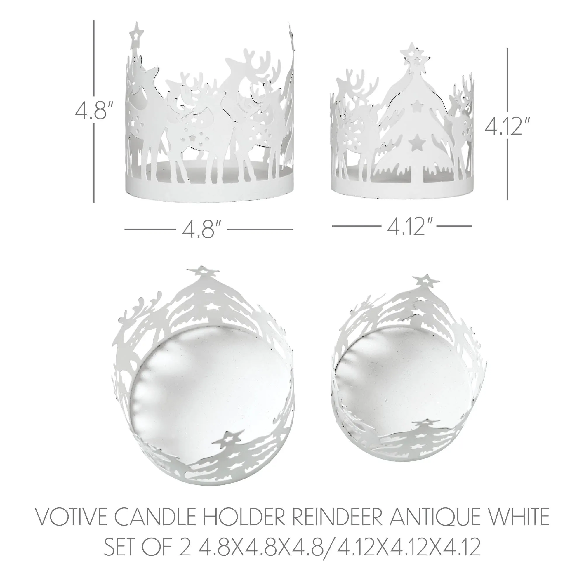 Votive Candle Holder Reindeer Antique White Set of 2