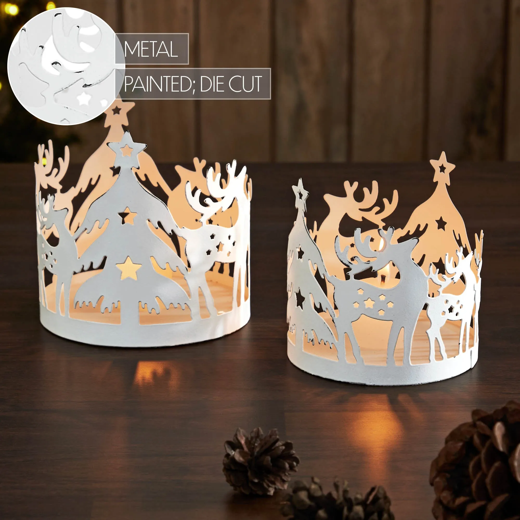 Votive Candle Holder Reindeer Antique White Set of 2