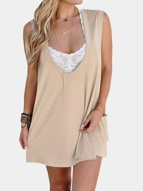 Wholesale Apricot Round Neck V-Neck Sleeveless Mini Dress