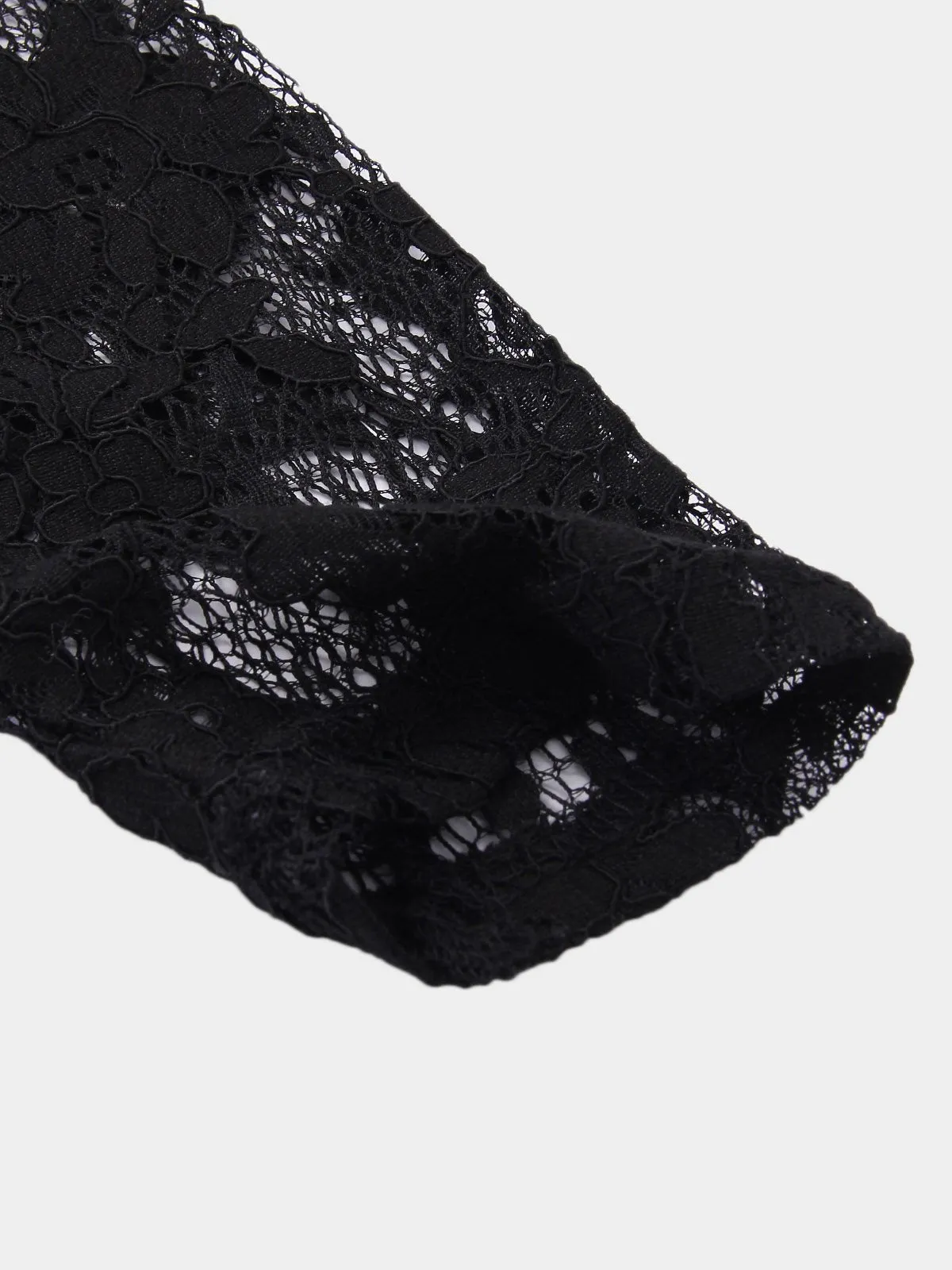 Wholesale Black Round Neck Long Sleeve Sheer Lace Zip Back Cut Out Mini Dress
