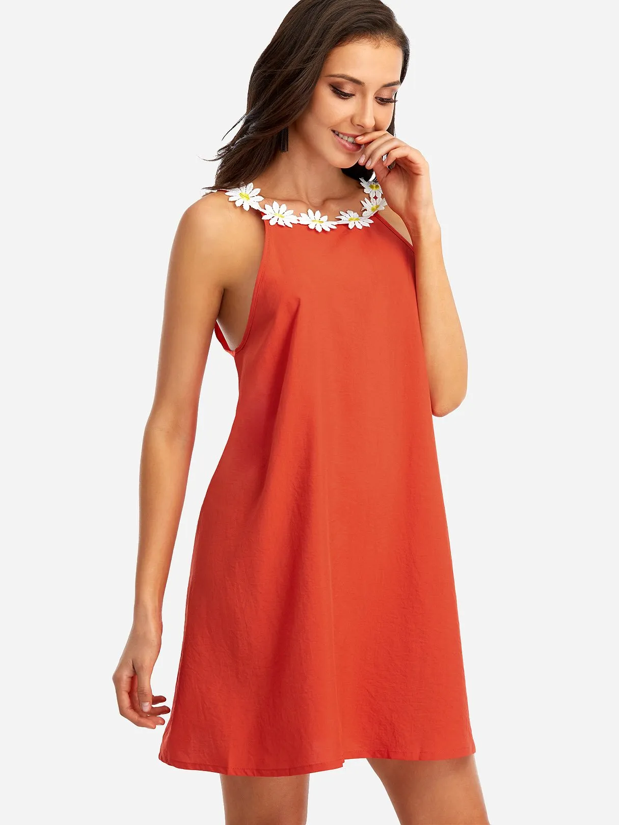 Wholesale Red Round Neck Sleeveless Floral Print Backless Mini Dress