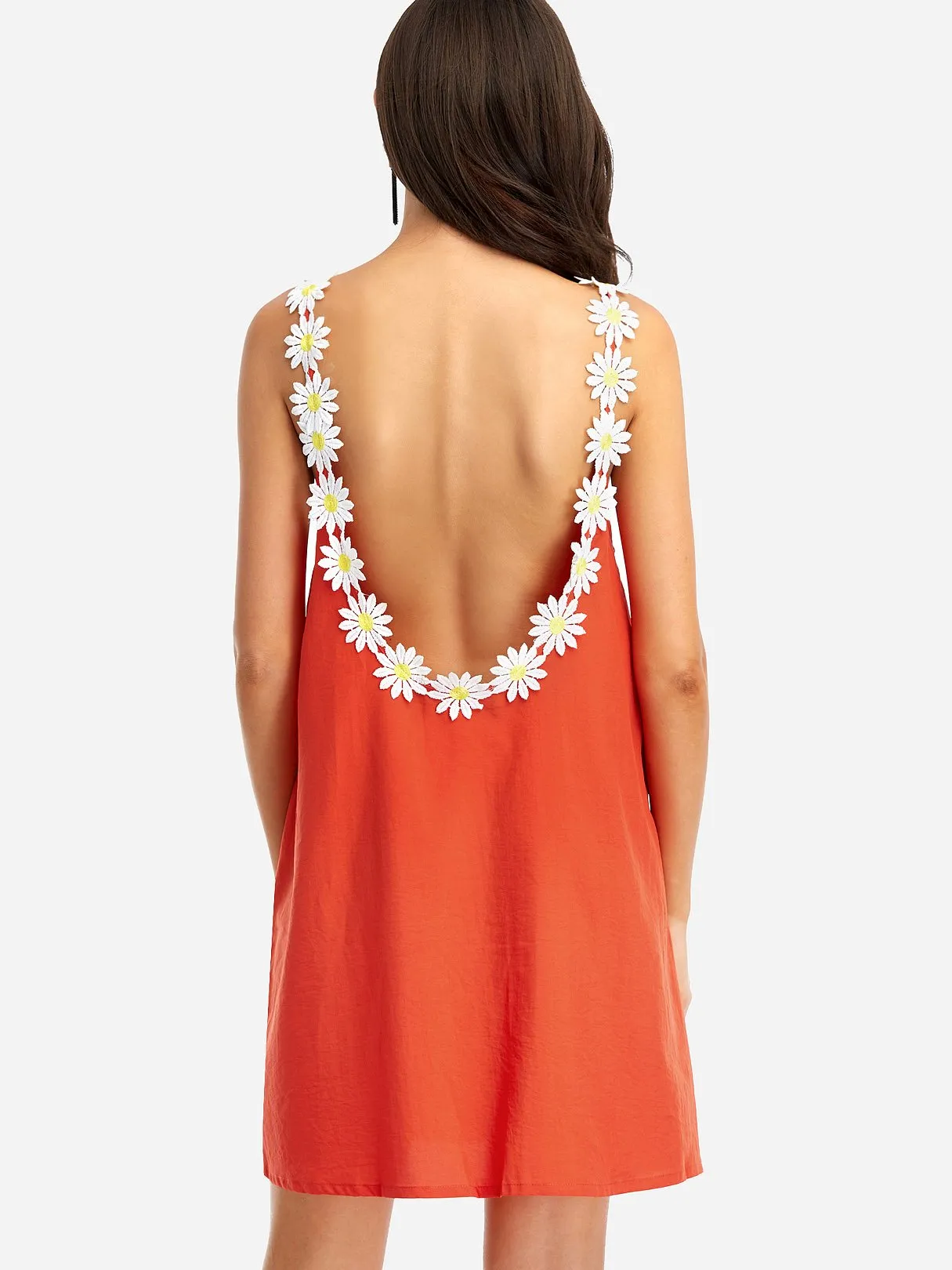 Wholesale Red Round Neck Sleeveless Floral Print Backless Mini Dress