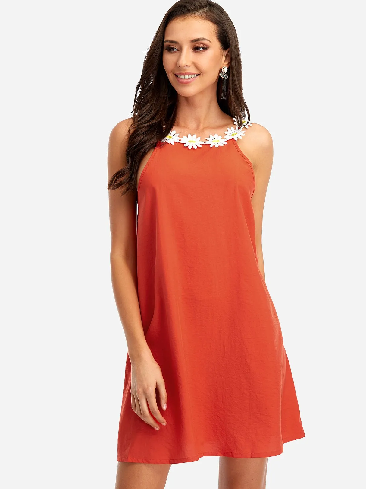 Wholesale Red Round Neck Sleeveless Floral Print Backless Mini Dress