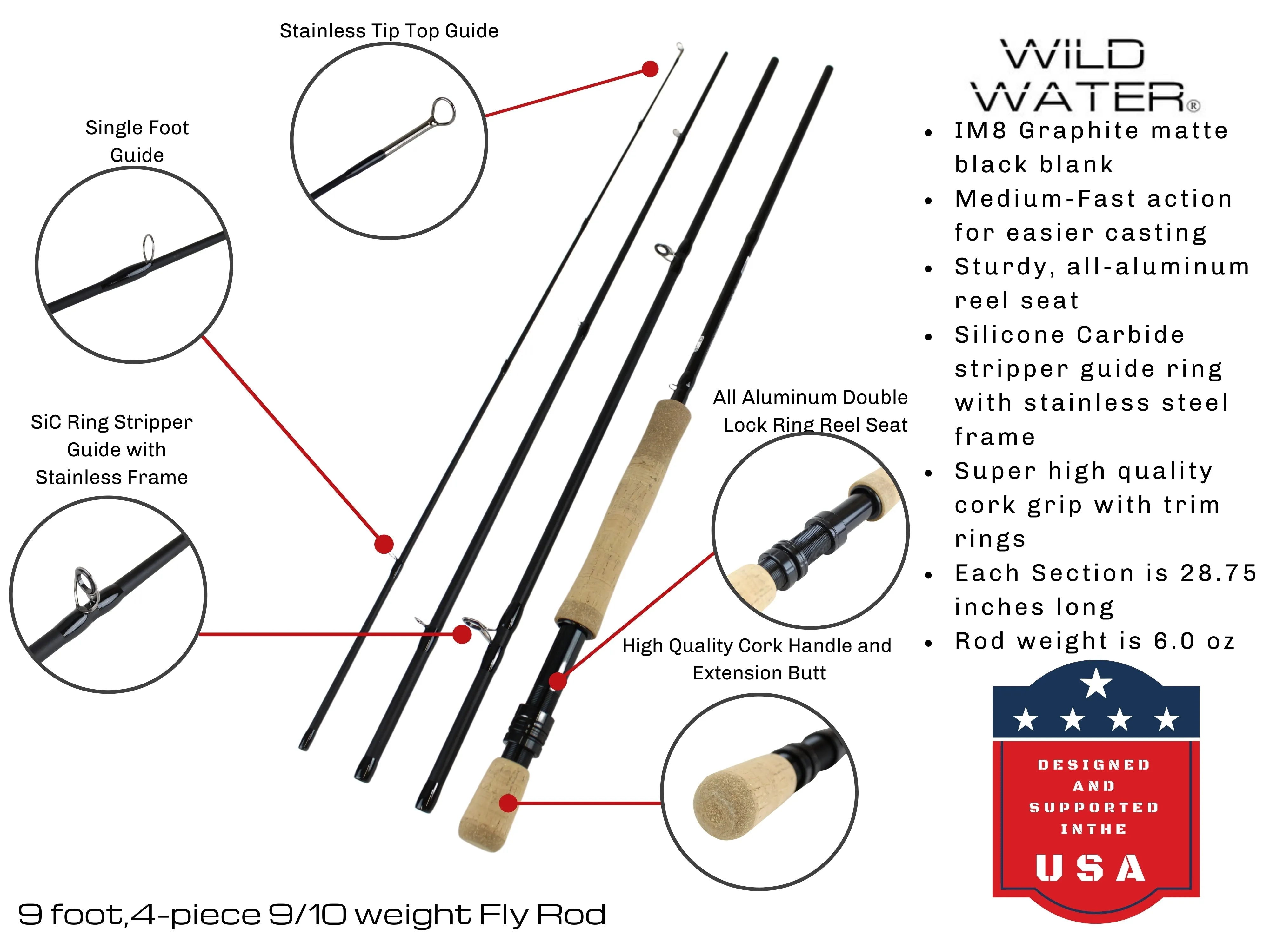 Wild Water Fly Fishing Kit, 9ft 9/10 Weight Rod and Reel Package