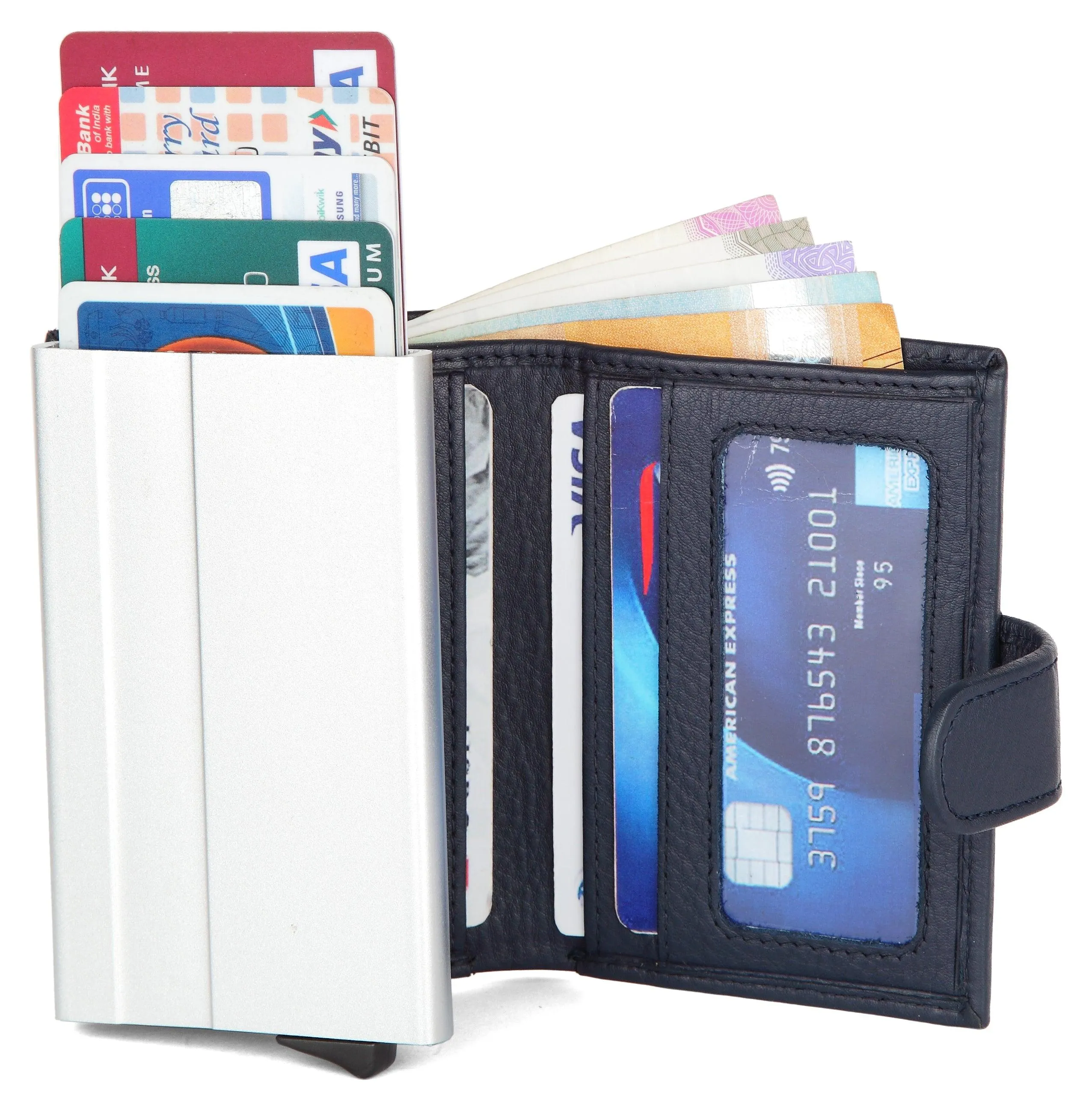 WildHorn® RFID Protected Unisex Genuine Leather Card Holder (Blue)