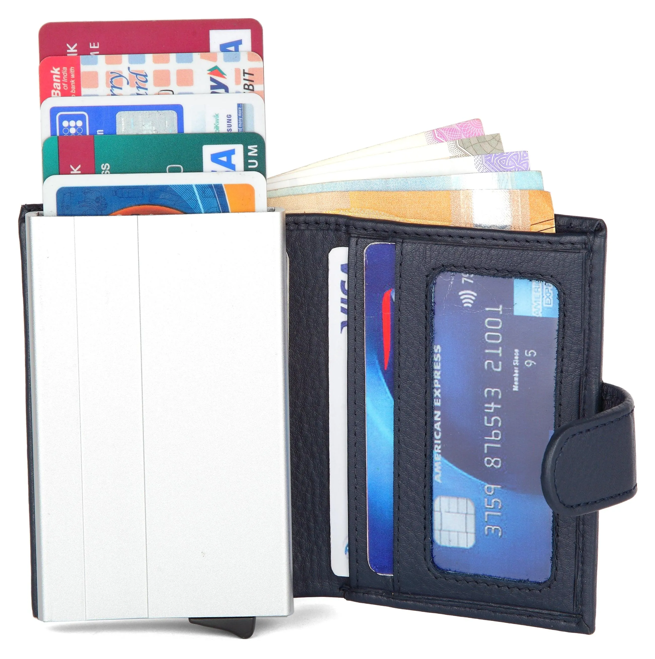 WildHorn® RFID Protected Unisex Genuine Leather Card Holder (Blue)
