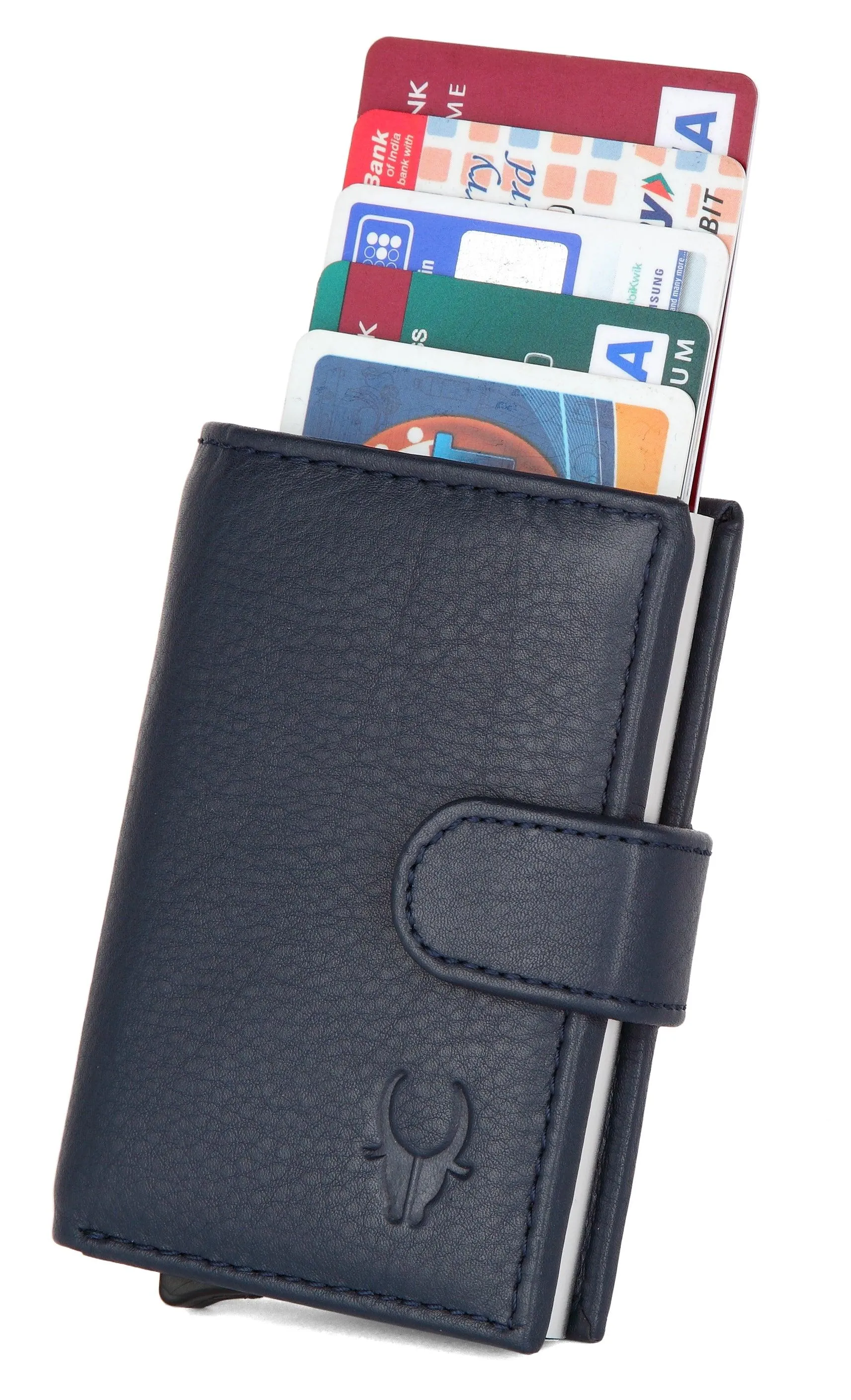WildHorn® RFID Protected Unisex Genuine Leather Card Holder (Blue)