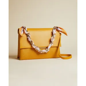 Women Evangli-Scarf Chain Bar Detail Shoulder Bag - Yellow