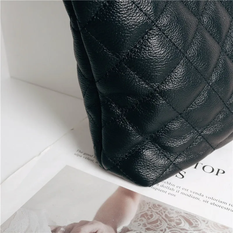 Womens Large Quilted Leather Tote Bag