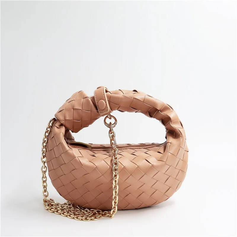Womens Mini Woven Leather Knot Bags