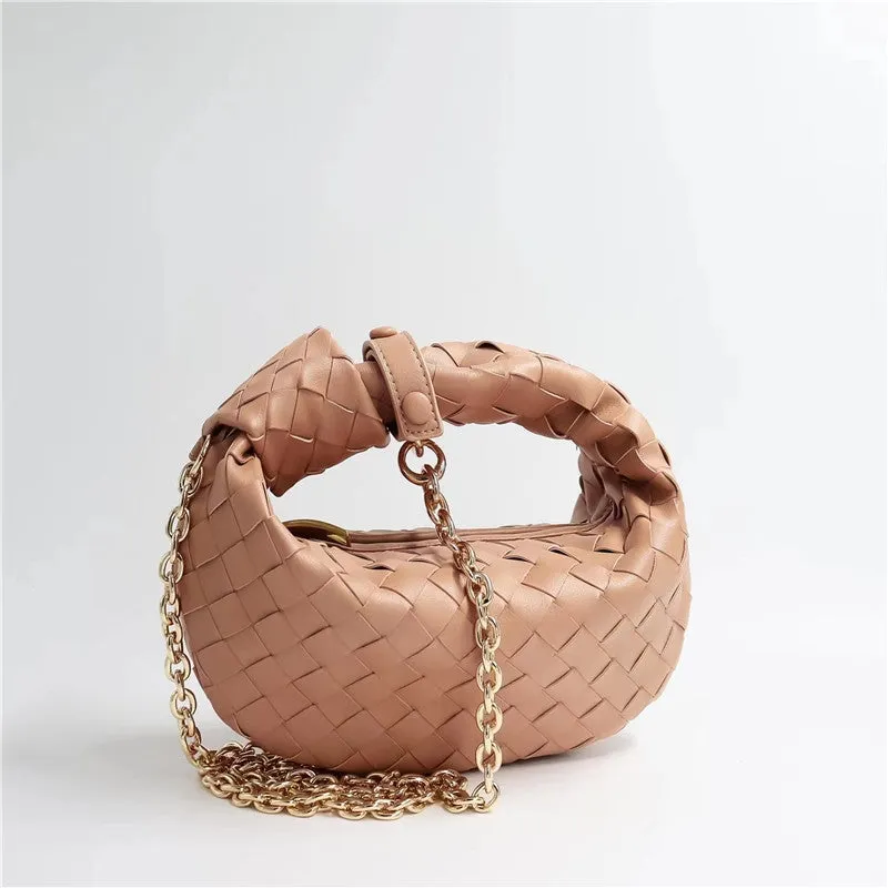 Womens Mini Woven Leather Knot Bags