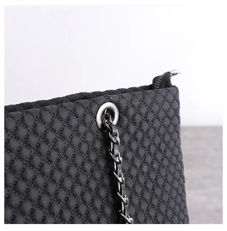 Womens Nylon Diamond Shoulder Bag Womens Black Nylon Chain Shoulder Bag Nylon Chain Purse for Ladies