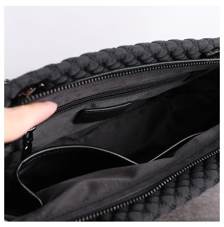 Womens Nylon Diamond Shoulder Bag Womens Black Nylon Chain Shoulder Bag Nylon Chain Purse for Ladies