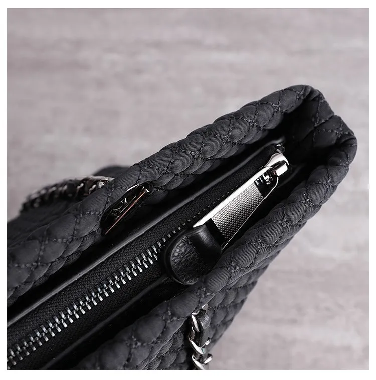 Womens Nylon Diamond Shoulder Bag Womens Black Nylon Chain Shoulder Bag Nylon Chain Purse for Ladies