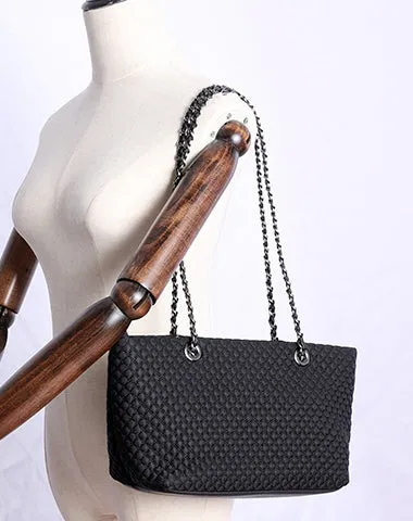 Womens Nylon Diamond Shoulder Bag Womens Black Nylon Chain Shoulder Bag Nylon Chain Purse for Ladies