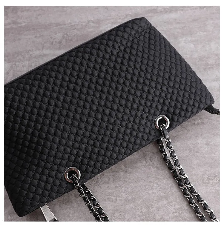 Womens Nylon Diamond Shoulder Bag Womens Black Nylon Chain Shoulder Bag Nylon Chain Purse for Ladies