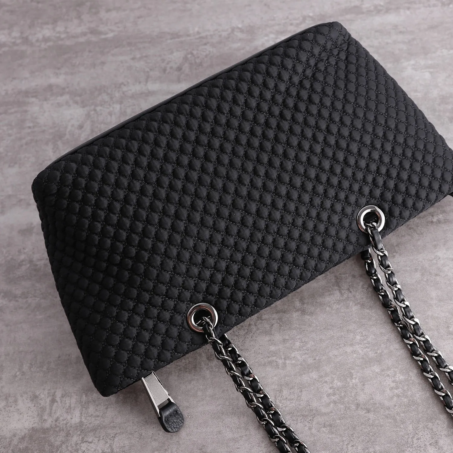Womens Nylon Diamond Shoulder Bag Womens Black Nylon Chain Shoulder Bag Nylon Chain Purse for Ladies