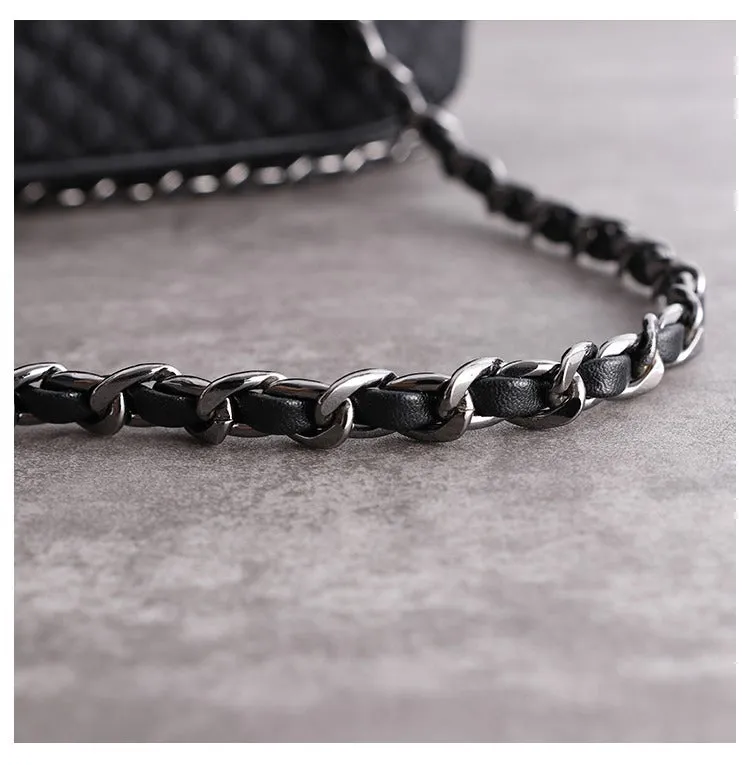 Womens Nylon Diamond Shoulder Bag Womens Black Nylon Chain Shoulder Bag Nylon Chain Purse for Ladies