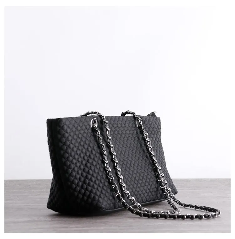 Womens Nylon Diamond Shoulder Bag Womens Black Nylon Chain Shoulder Bag Nylon Chain Purse for Ladies