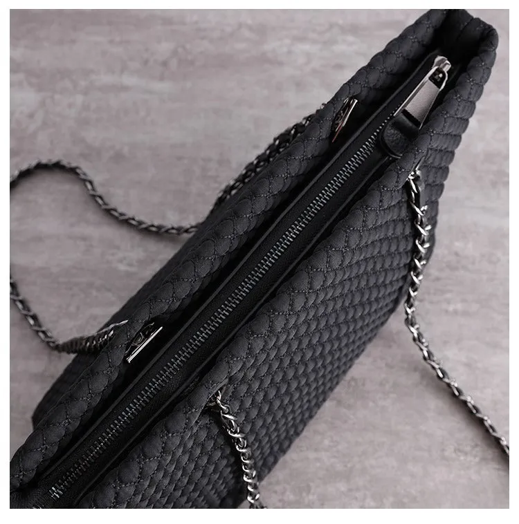 Womens Nylon Diamond Shoulder Bag Womens Black Nylon Chain Shoulder Bag Nylon Chain Purse for Ladies