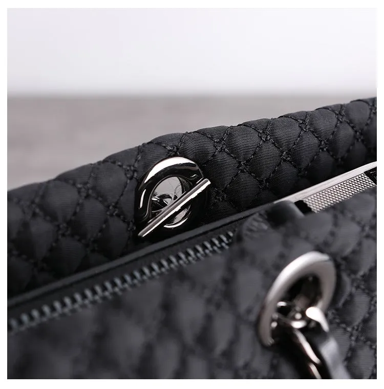 Womens Nylon Diamond Shoulder Bag Womens Black Nylon Chain Shoulder Bag Nylon Chain Purse for Ladies
