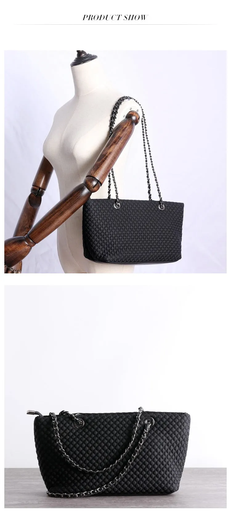 Womens Nylon Diamond Shoulder Bag Womens Black Nylon Chain Shoulder Bag Nylon Chain Purse for Ladies