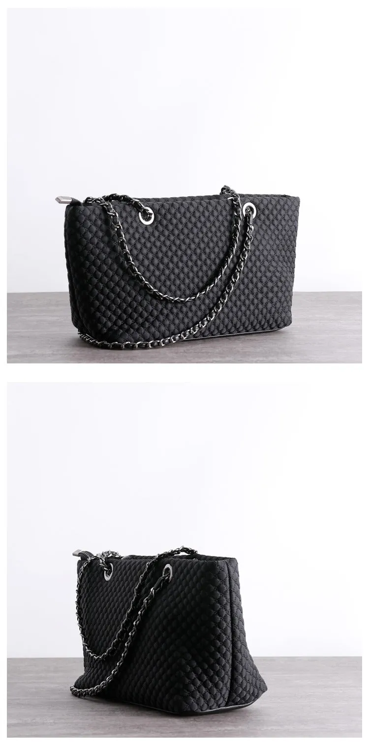 Womens Nylon Diamond Shoulder Bag Womens Black Nylon Chain Shoulder Bag Nylon Chain Purse for Ladies