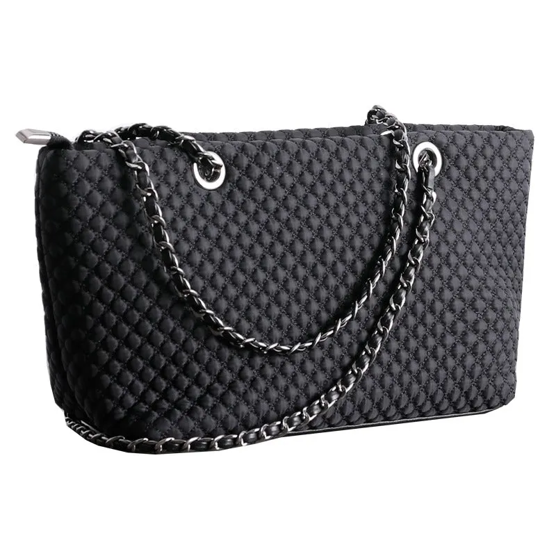Womens Nylon Diamond Shoulder Bag Womens Black Nylon Chain Shoulder Bag Nylon Chain Purse for Ladies