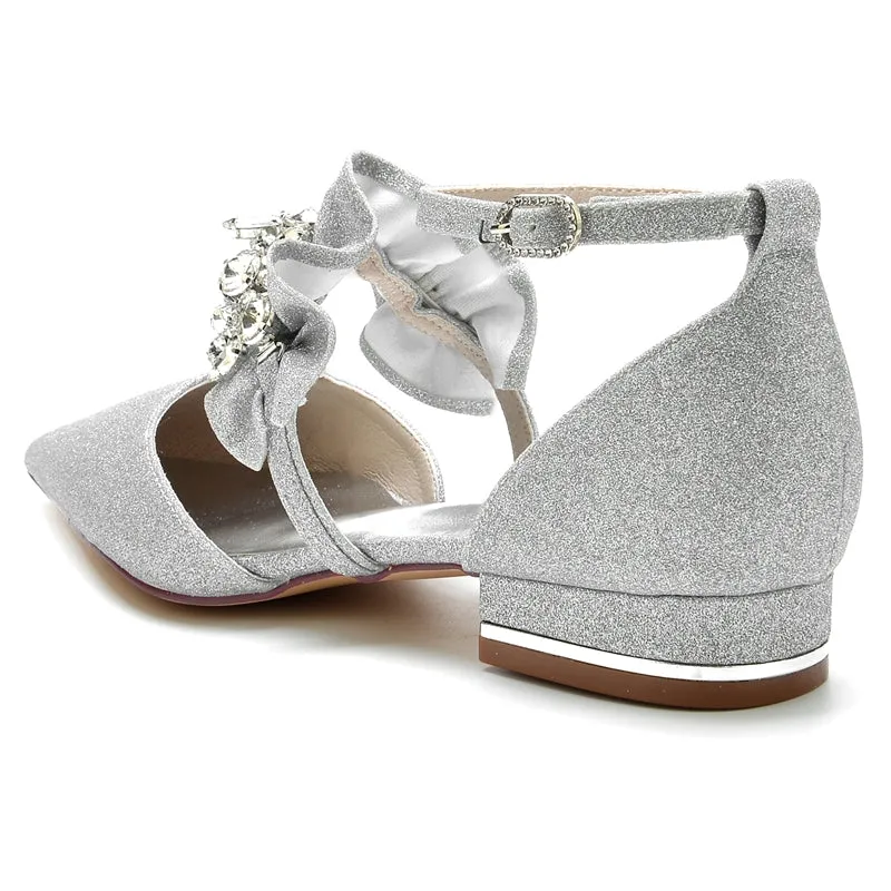 Women's Wedding Shoes Luxurious Pointed Toe Buckle Bridal Shoes with Rhinestone & Ruffles