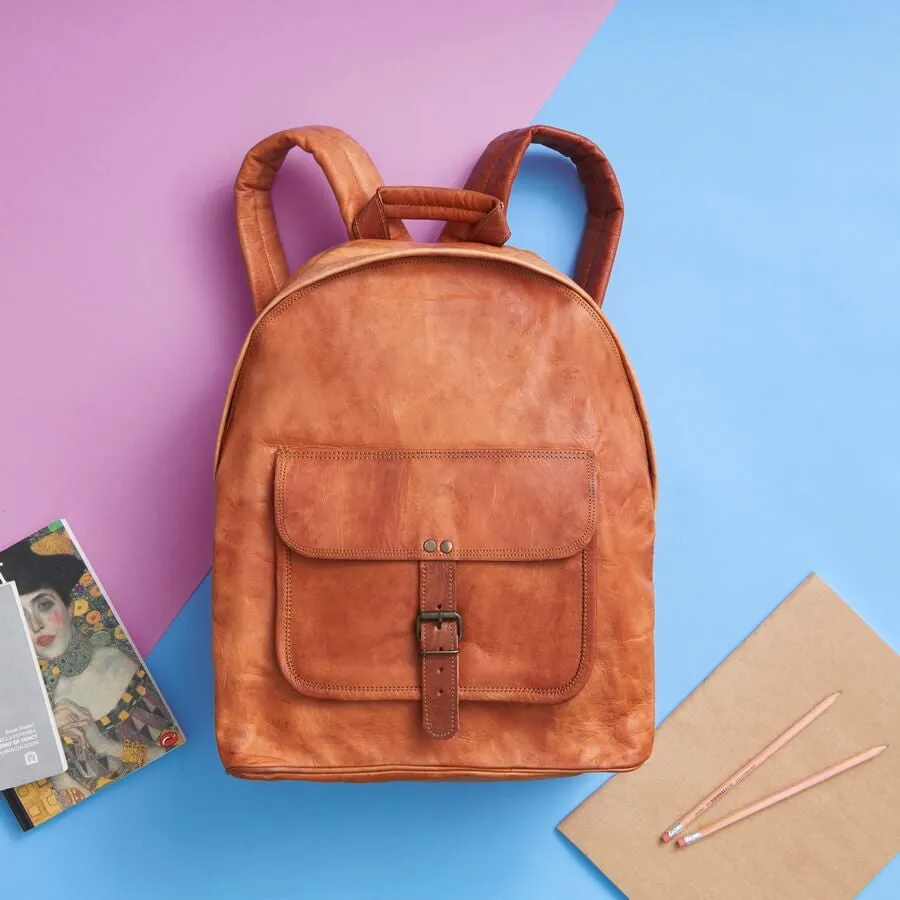 Zip Round Leather Backpack