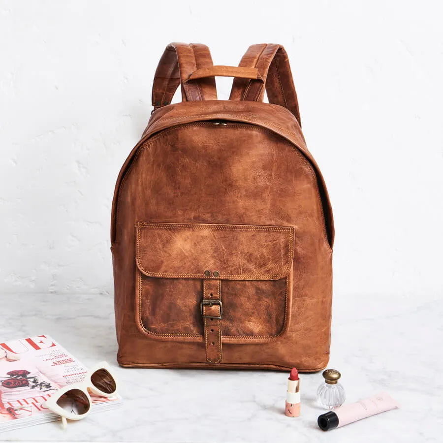 Zip Round Leather Backpack