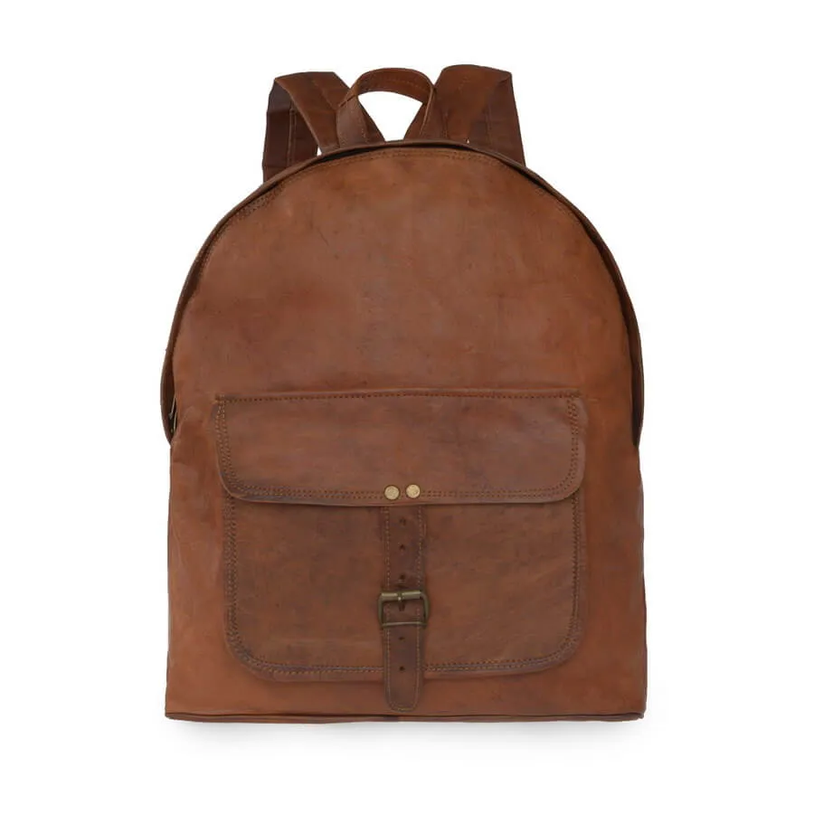 Zip Round Leather Backpack