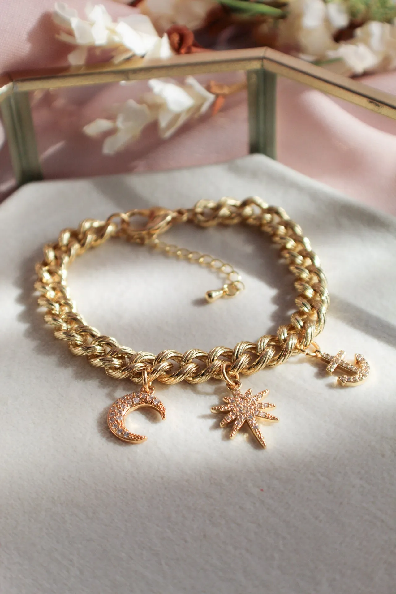 Zircon Charm / Chain Bracelet